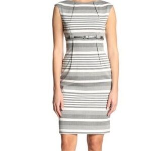 Calvin Klein Gray White Striped Career Dress SZ 14